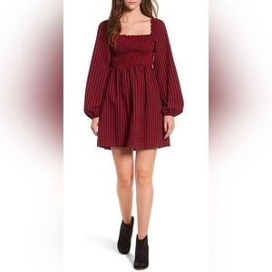 The Fifth Label Red Plaid Long Sleeve Dress